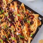 Tray of bulgogi kimchi korean nachos.