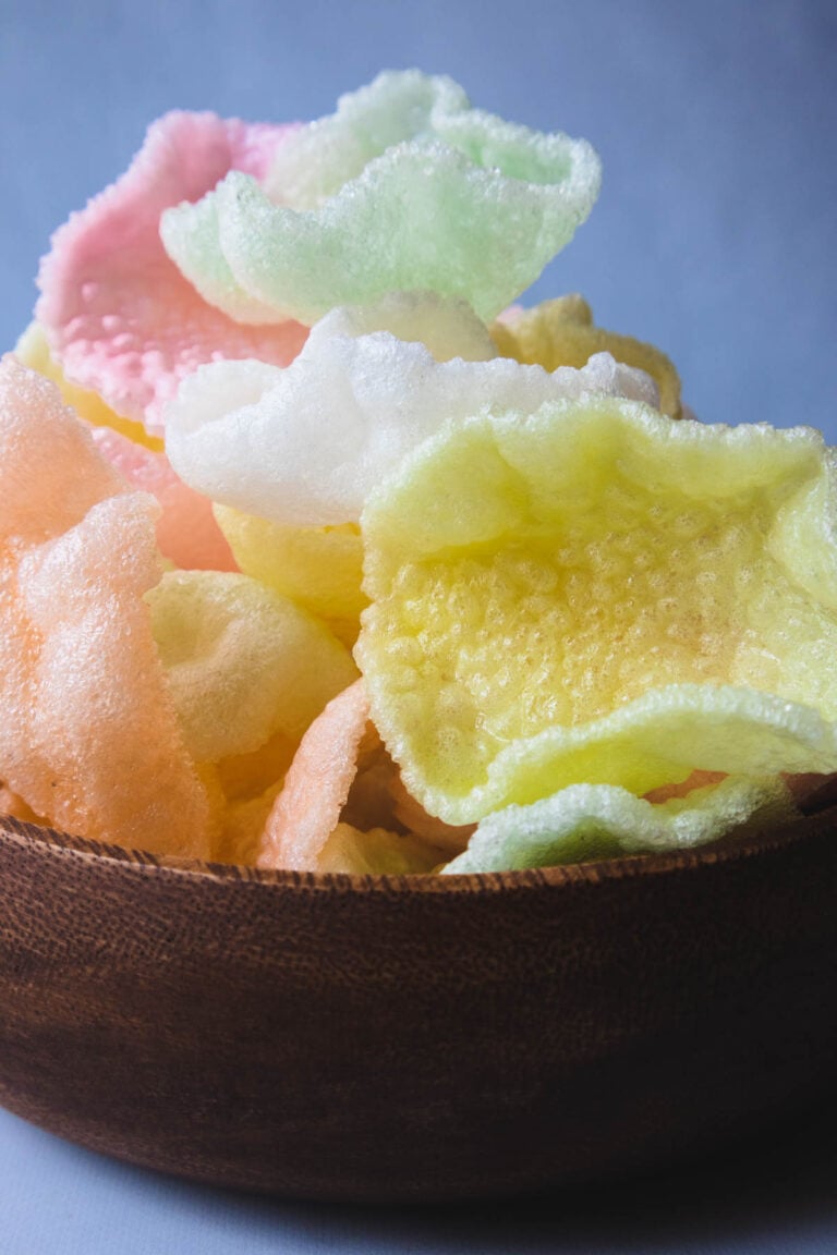a bowl of shrimp chips for chinese new year snack.