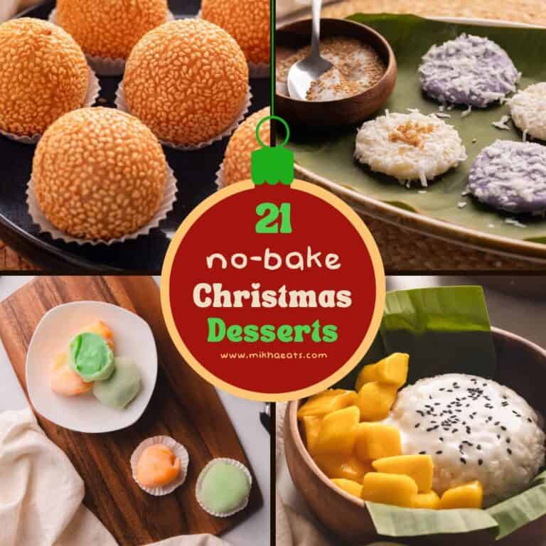 Collage of no-bake Christmas desserts.